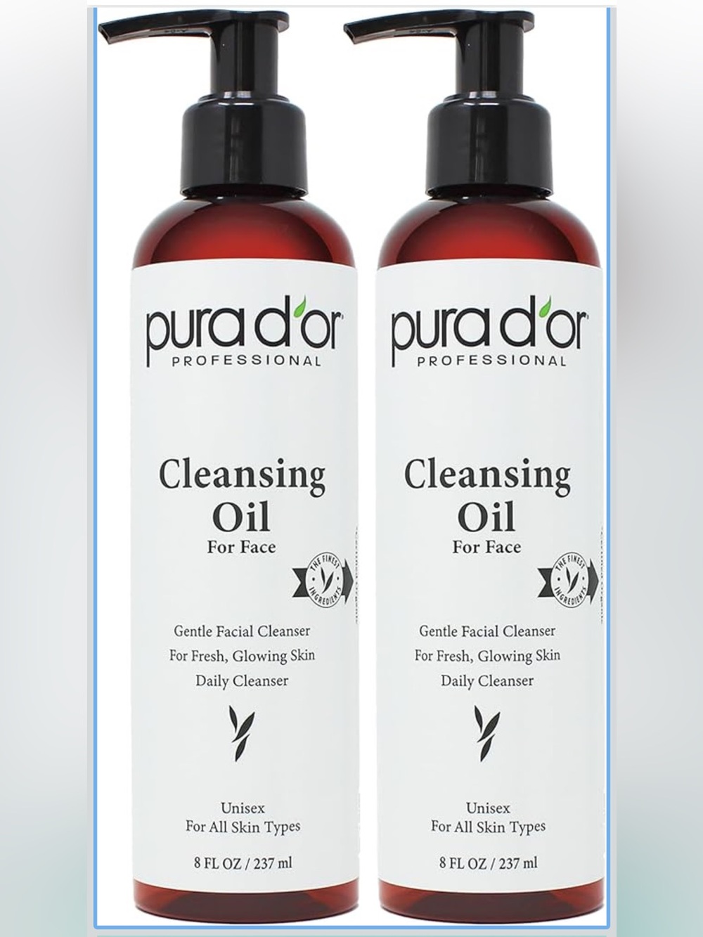 PURA D'OR Facial Cleansing Oil (8 Oz x2 = 16 Oz) Nourishing Botanical Blend